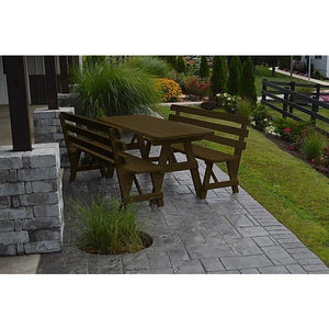 A & L Furniture Yellow Pine Picnic Table with 2 Backed Benches Size 6ft - 8ft Picnic Table 6ft / Unfinished / No