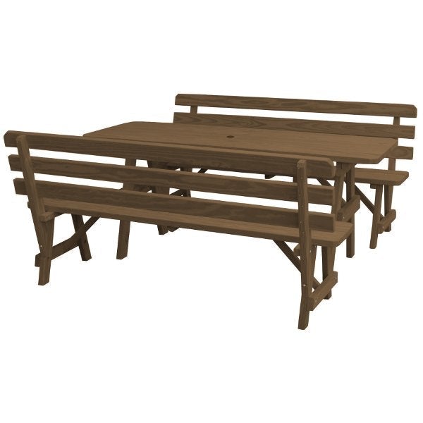 Yellow Pine Picnic Table with 2 Backed Benches Size 6ft - 8ft Picnic Table 6ft / Mushroom Stain / Include Standard Size Umbrella Hole