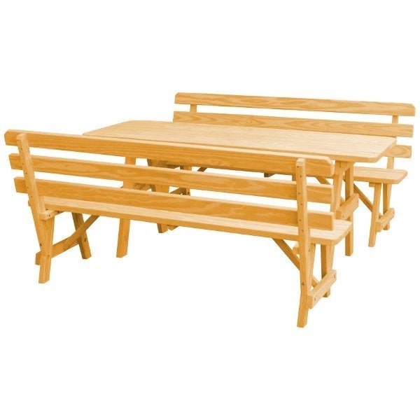 Yellow Pine Picnic Table with 2 Backed Benches Size 6ft - 8ft Picnic Table 6ft / Natural Stain / Without Umbrella Hole
