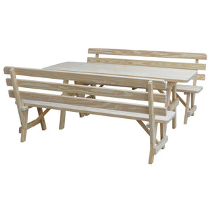 Yellow Pine Picnic Table with 2 Backed Benches Size 6ft - 8ft Picnic Table 6ft / Unfinished / Without Umbrella Hole