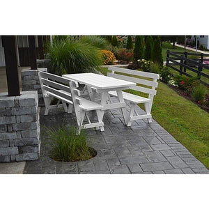 A & L Furniture Yellow Pine Picnic Table with 2 Backed Benches Size 6ft - 8ft Picnic Table 6ft / Unfinished / No