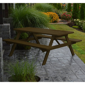Yellow Pine Picnic Table with Attached Benches Picnic Table 4ft / Coffee Paint / Without Umbrella Hole