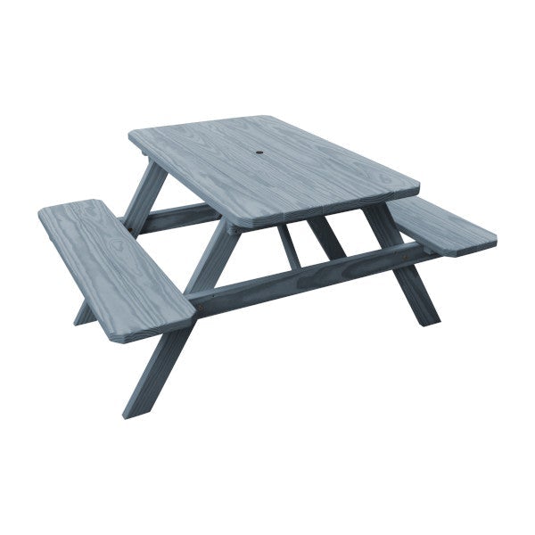 Yellow Pine Picnic Table with Attached Benches Picnic Table 4ft / Gray Stain / Include Standard Size Umbrella Hole