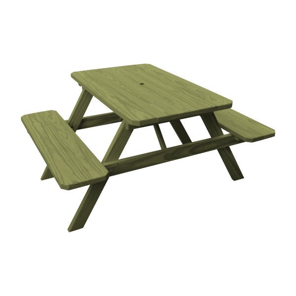 Yellow Pine Picnic Table with Attached Benches Picnic Table 4ft / Linden Leaf Stain / Include Standard Size Umbrella Hole