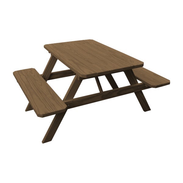 Yellow Pine Picnic Table with Attached Benches Picnic Table 4ft / Mushroom Stain / Without Umbrella Hole