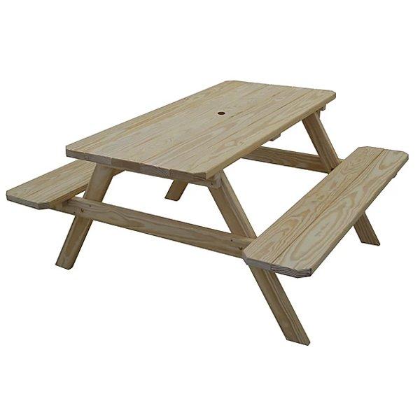 Yellow Pine Picnic Table with Attached Benches