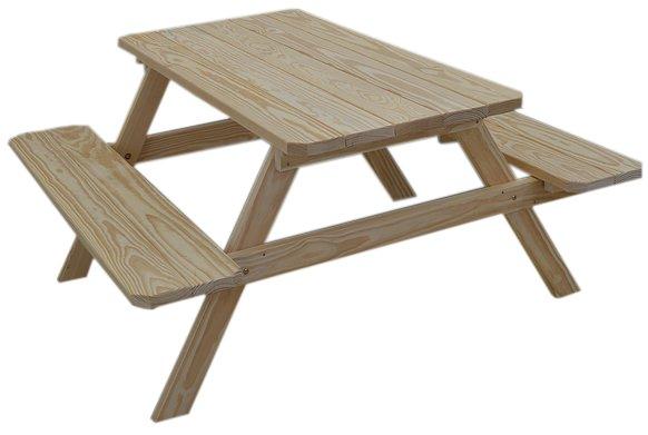Yellow Pine Picnic Table with Attached Benches