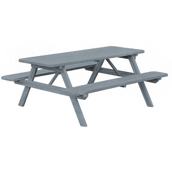Yellow Pine Picnic Table with Attached Benches Size 6ft and 8ft Picnic Table 6ft / Gray Stain / Without Umbrella Hole