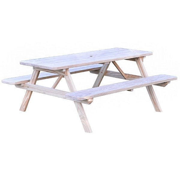 Yellow Pine Picnic Table with Attached Benches Size 6ft and 8ft Picnic Table 6ft / Unfinished / Include Standard Size Umbrella Hole