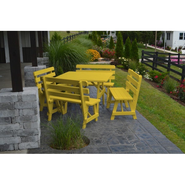 Yellow Pine Square Picnic Table with 4 Backed Benches Picnic Table Canary Yellow Paint / Without Umbrella Hole