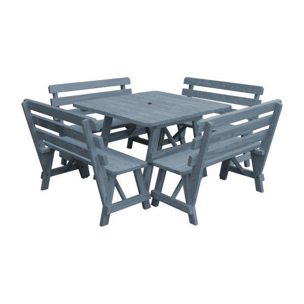Yellow Pine Square Picnic Table with 4 Backed Benches Picnic Table Gray Stain / Include Standard Size Umbrella Hole