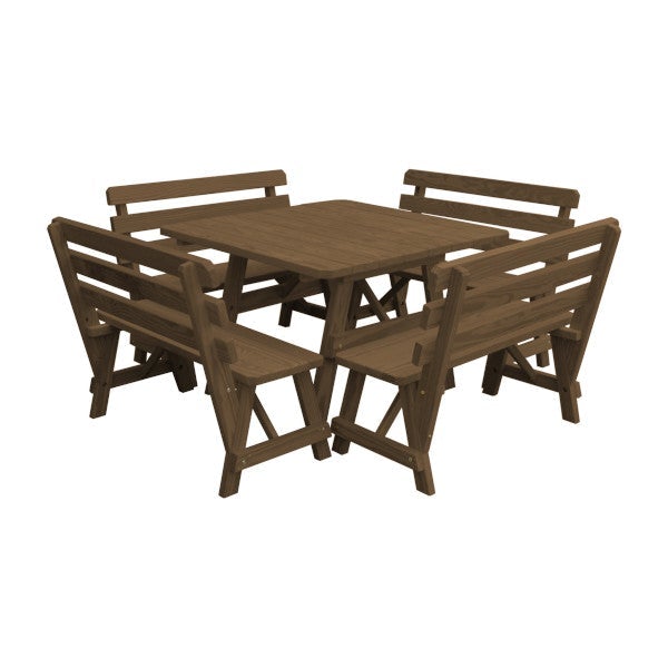 Yellow Pine Square Picnic Table with 4 Backed Benches Picnic Table Mushroom Stain / Without Umbrella Hole