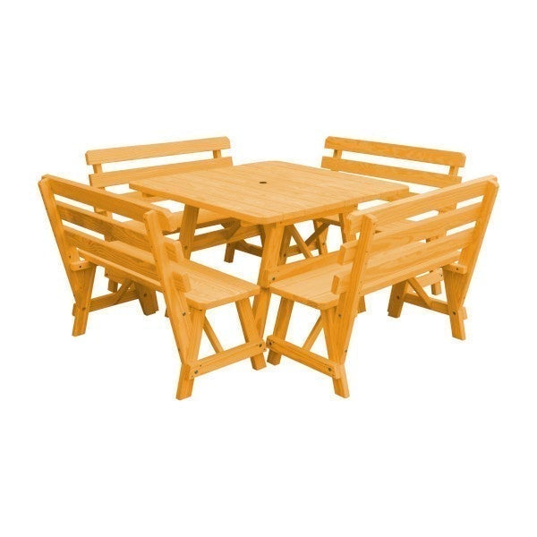 Yellow Pine Square Picnic Table with 4 Backed Benches Picnic Table Natural Stain / Include Standard Size Umbrella Hole