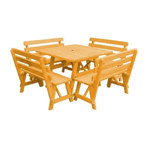 Yellow Pine Square Picnic Table with 4 Backed Benches Picnic Table Natural Stain / Include Standard Size Umbrella Hole