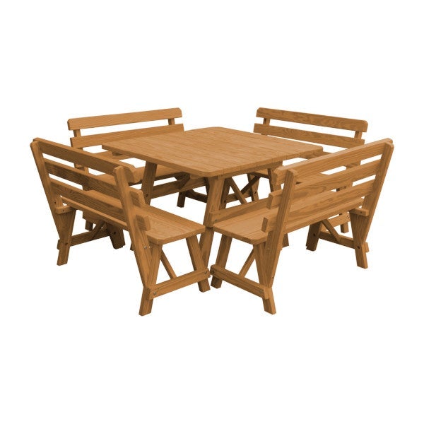 Yellow Pine Square Picnic Table with 4 Backed Benches Picnic Table Oak Stain / Without Umbrella Hole