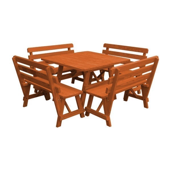Yellow Pine Square Picnic Table with 4 Backed Benches Picnic Table Redwood Stain / Without Umbrella Hole