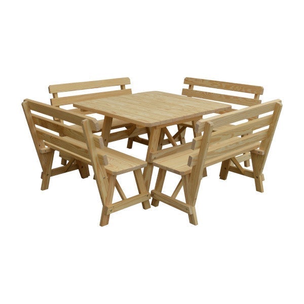 Yellow Pine Square Picnic Table with 4 Backed Benches Picnic Table Unfinished / Without Umbrella Hole
