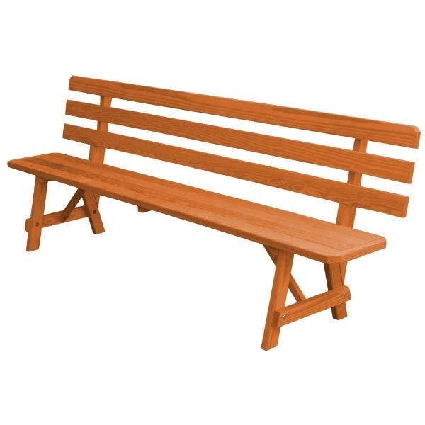Yellow Pine Traditional Backed Bench Size 5ft, 6ft, 8ft Garden Bench 8ft / Cedar Stain