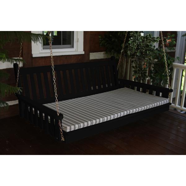 Yellow Pine Traditional English Swing Bed Size 6ft Porch Swing Bed 6ft / Black Paint / Include Stainless Steel Swing Hangers