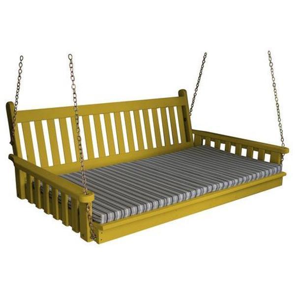 Yellow Pine Traditional English Swing Bed Size 6ft Porch Swing Bed 6ft / Canary Yellow Paint / Include Stainless Steel Swing Hangers