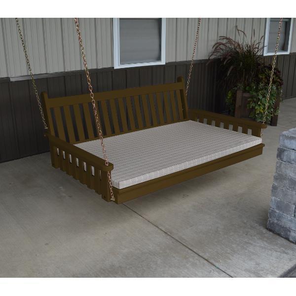 Yellow Pine Traditional English Swing Bed Size 6ft Porch Swing Bed 6ft / Coffee Paint / Include Stainless Steel Swing Hangers