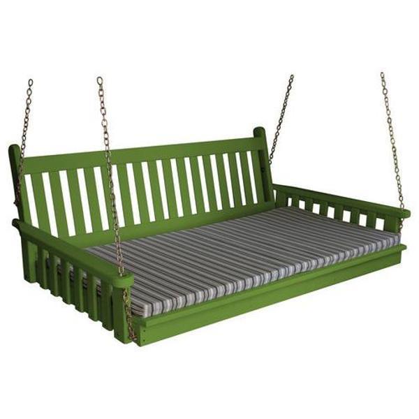 Yellow Pine Traditional English Swing Bed Size 6ft Porch Swing Bed 6ft / Lime Green Paint / Include Stainless Steel Swing Hangers