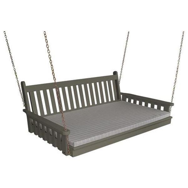 Yellow Pine Traditional English Swing Bed Size 6ft Porch Swing Bed 6ft / Olive Gray Paint / Include Stainless Steel Swing Hangers