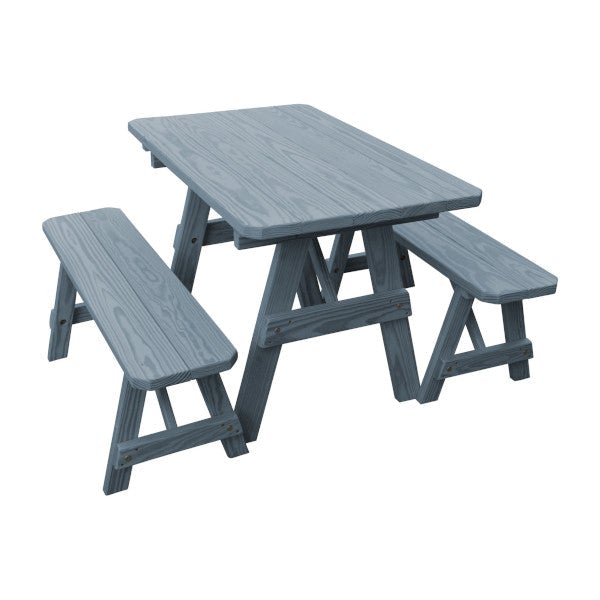 Yellow Pine Traditional Picnic Table with 2 Benches Picnic Table 4ft / Gray Stain / Without Umbrella Hole