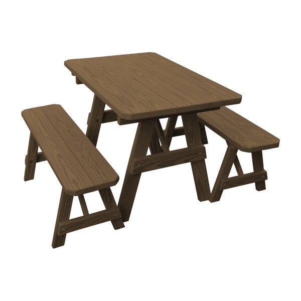 Yellow Pine Traditional Picnic Table with 2 Benches Picnic Table 4ft / Mushroom Stain / Without Umbrella Hole