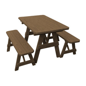 Yellow Pine Traditional Picnic Table with 2 Benches Picnic Table 4ft / Mushroom Stain / Without Umbrella Hole