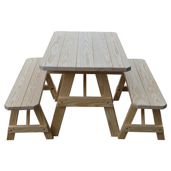 Yellow Pine Traditional Picnic Table with 2 Benches Picnic Table 4ft / Unfinished / Without Umbrella Hole