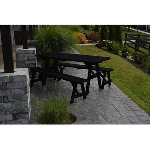 A & L Furniture Yellow Pine Traditional Picnic Table with 2 Benches Picnic Table 4ft / Black / No