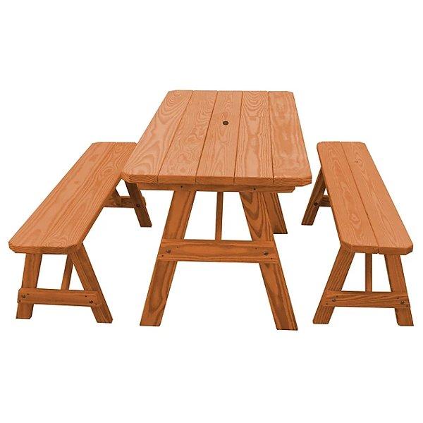 Yellow Pine Traditional Picnic Table with 2 Benches Picnic Table 5ft / Cedar Stain / Include Standard Size Umbrella Hole
