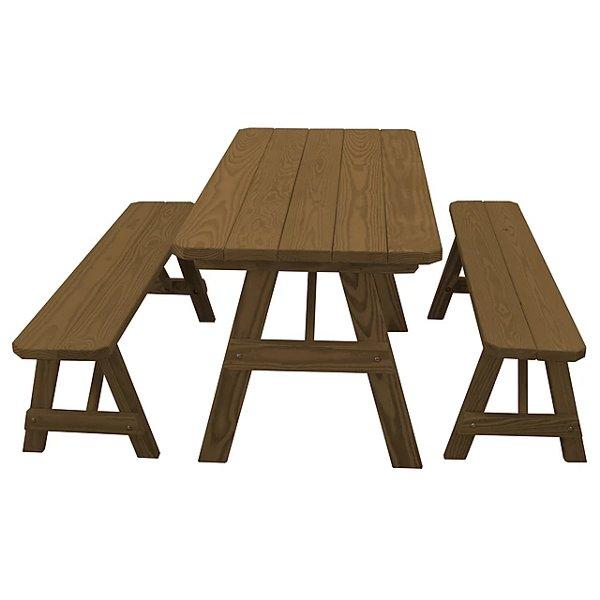 Yellow Pine Traditional Picnic Table with 2 Benches Picnic Table 5ft / Mushroom Stain / Without Umbrella Hole