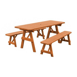 Yellow Pine Traditional Picnic Table with 2 Benches – Size 6ft and 8ft Picnic Table