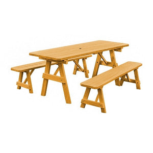 Yellow Pine Traditional Picnic Table with 2 Benches – Size 6ft and 8ft Picnic Table