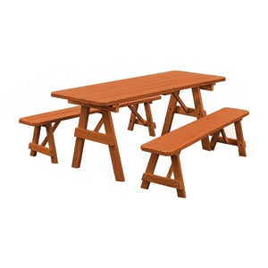 Yellow Pine Traditional Picnic Table with 2 Benches – Size 6ft and 8ft Picnic Table