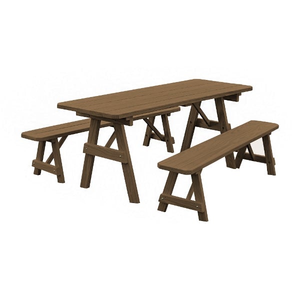 Yellow Pine Traditional Picnic Table with 2 Benches – Size 6ft and 8ft Picnic Table 8ft / Mushroom Stain / Without Umbrella Hole