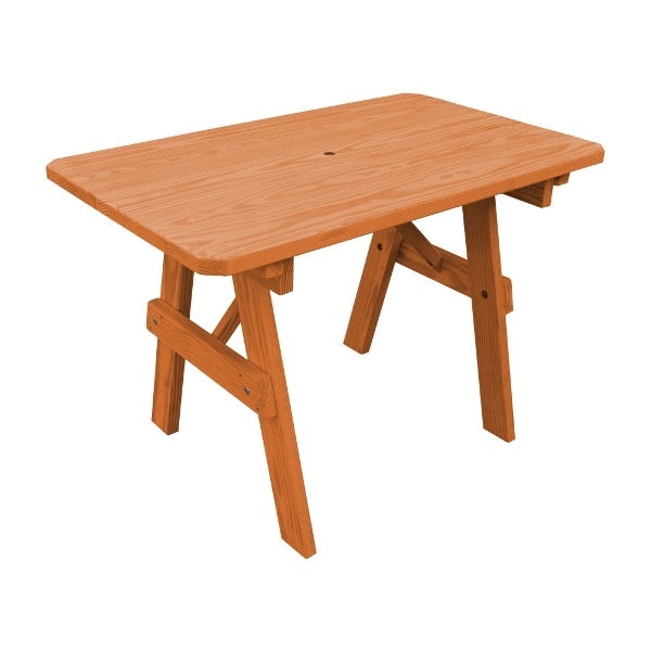 Yellow Pine Traditional Table Only – Size 4ft and 5ft Outdoor Table 4ft / Cedar Stain / Include Standard Size Umbrella Hole