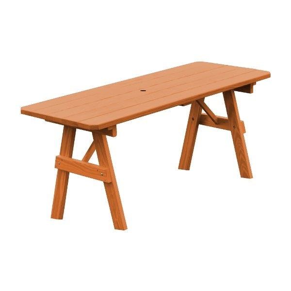 Yellow Pine Traditional Table Only – Size 6ft and 8ft Outdoor Table 6ft / Cedar Stain / Include Standard Size Umbrella Hole